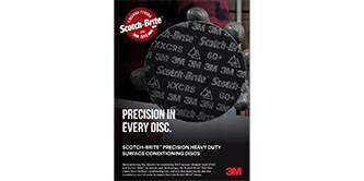 Immagine che mostra la copertina del volantino sui dischi per il condizionamento delle superfici Scotch-Brite™ Precision HD

