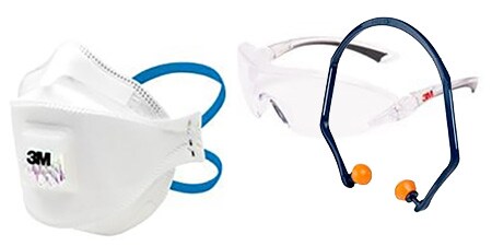 Immagine di un respiratore monouso e di un paio di occhiali di protezione
