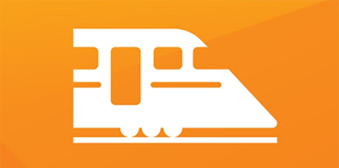 Immagine arancione che mostra il disegno di un treno bianco
