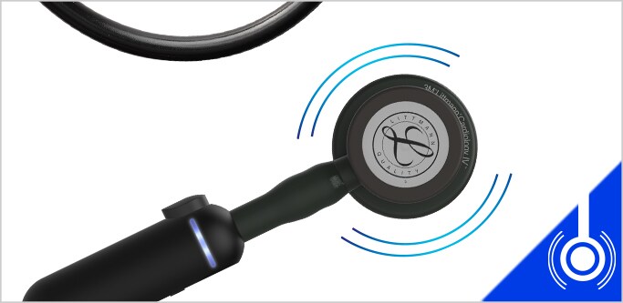 Stetoscopio elettronico 3M Littmann modello 3200 su sfondo bianco.
