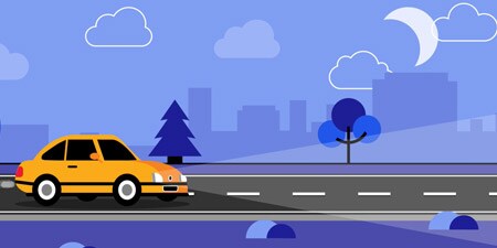 grafica a fumetti di auto su strada buia
