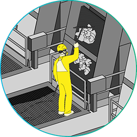 Icona del processo di separazione delle parti solide passo a passo