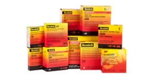 Immagine di Nastri isolanti in gomma 3M™, che mostra una selezione di nastri in gomma e mastice utilizzati per isolare, giuntare, sigillare i cavi dall'umidità e riparare le guaine dei cavi danneggiate.
