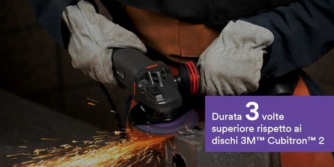 testo durata triplicata rispetto a Cubitron™ 2 con immagine di sfondo disco da taglio

