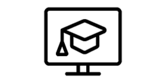 Immagine che mostra un'icona nera del monitor con un cappello di laurea

