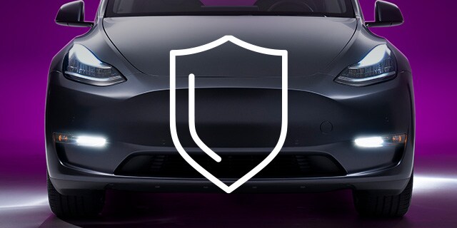 Paraurti anteriore auto, pellicola wrapping grigio opaco, pellicola protettiva icona scudo
