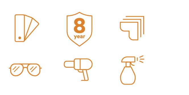 Gruppo di icone che simboleggiano i vantaggi per i proprietari di veicoli.
