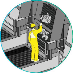 Icona del processo di separazione delle parti solide