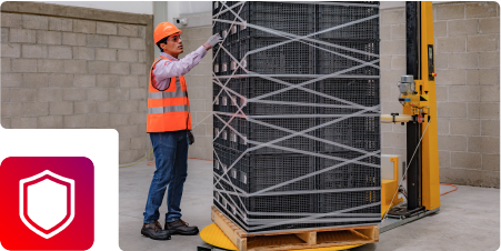 Nastro estensibile applicato per stabilizzare il pallet
