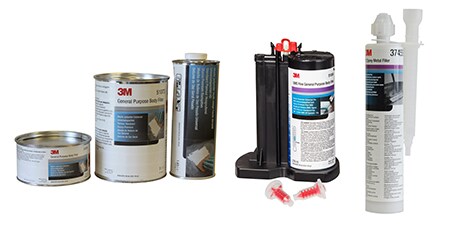Immagine con selezione di stucchi 3M™ per riparazioni di autocarrozzeria
