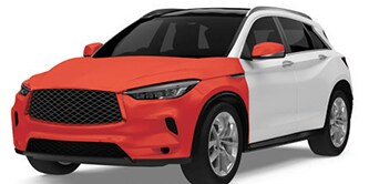 SUV bianco con aree di protezione della vernice evidenziate in rosso