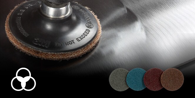 3M™ Precision Shaped Grain; in basso a sx: icone 3 cerchi multiuso e 2 tr.; basso a dx: 5 dischi Very Fine, Fine, Medium, Coarse, Extra Coarse
