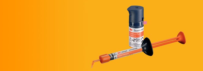 Cemento composito 3M™ RelyX™ Universal e adesivo universale 3M™ Scotchbond™ Universal Plus.
