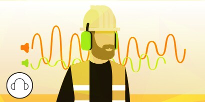 Operaio edile che indossa cuffie auricolari protettive
