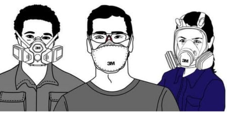 Immagine che mostra lavoratori con diversi respiratori

